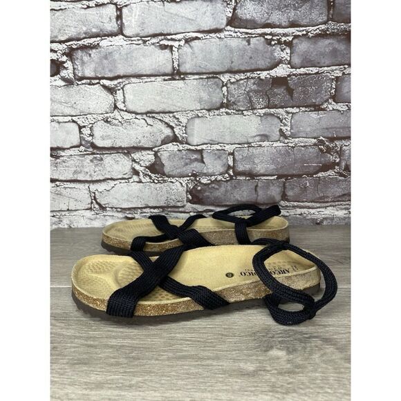 Arcopedico Salute Navy Blue Fabric Nylon Cross Strap Cork Sandals Women Sz 40EU - Picture 1 of 16